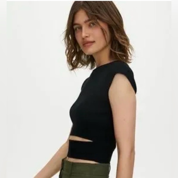 Wilfred Tops - Aritzia Wilfred Yacine Cut-Out Knit Black Top XXS